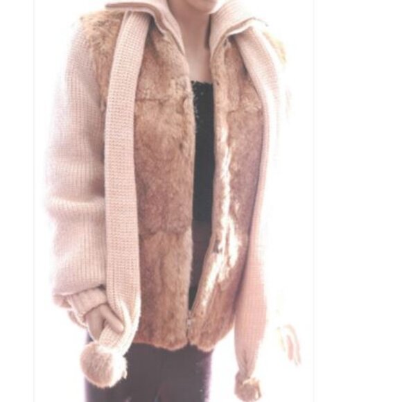 Vintage RABBIT FUR Knit JACKET Coat Sweater with Scarf Stylman Womens M - Picture 6 of 6